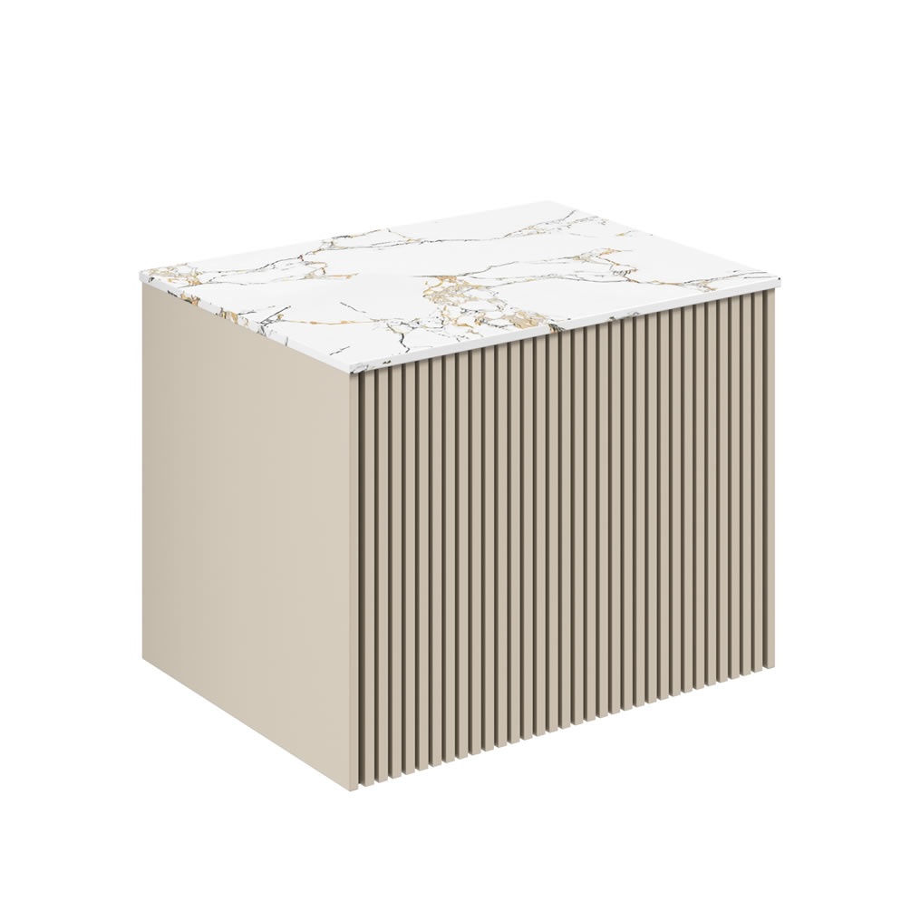 Crosswater Limit Warm Stone 600mm Wall Hung Vanity Unit & Estatuario Worktop